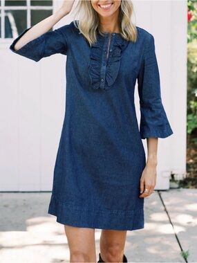 Draper James Indigo Denim Ruffle Shift Dress